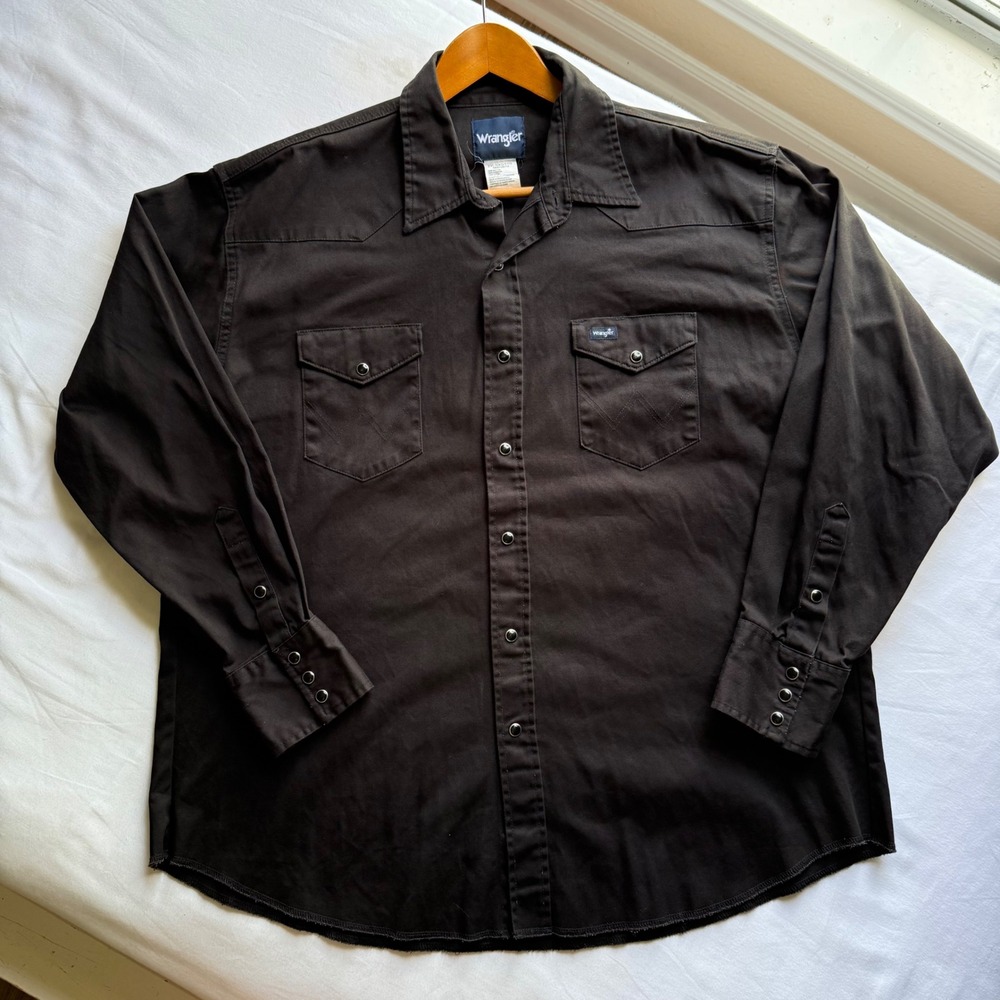 Wrangler Mens Western Snap Shirt Cowboy Cut Firm Finish Black Cotton XXL Work